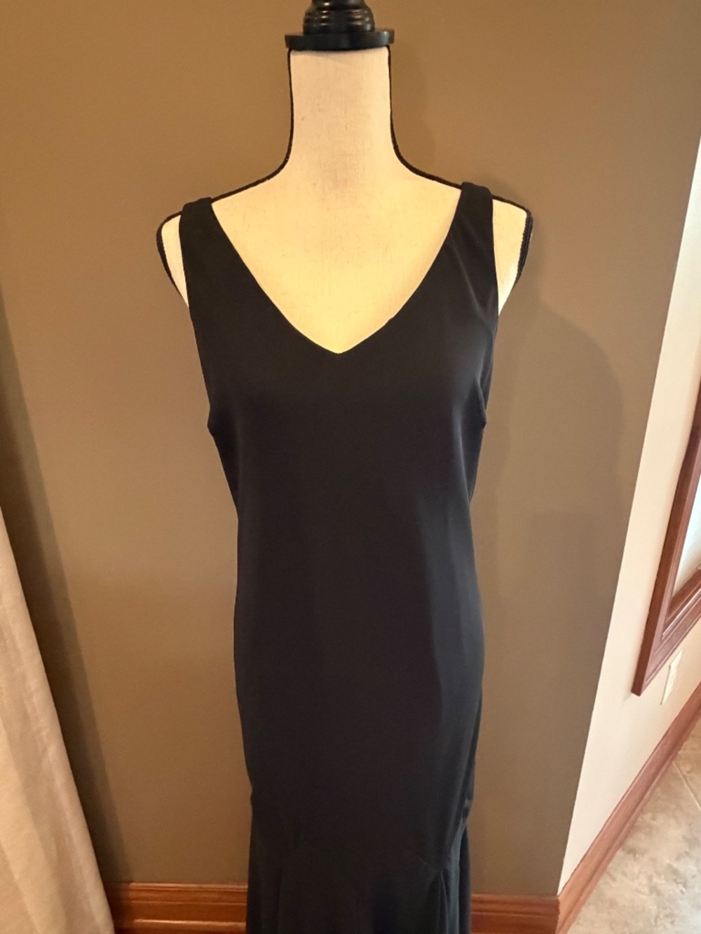 Vintage Black Sleeveless Maxi Dress Chiffon Overlay V-neck Godet skirt Size 10 - Picture 2 of 12